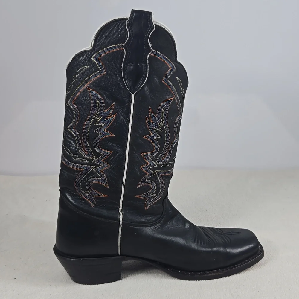 Ladies Justin Black Embroidered Cowboy Boots - Picture 3 of 11